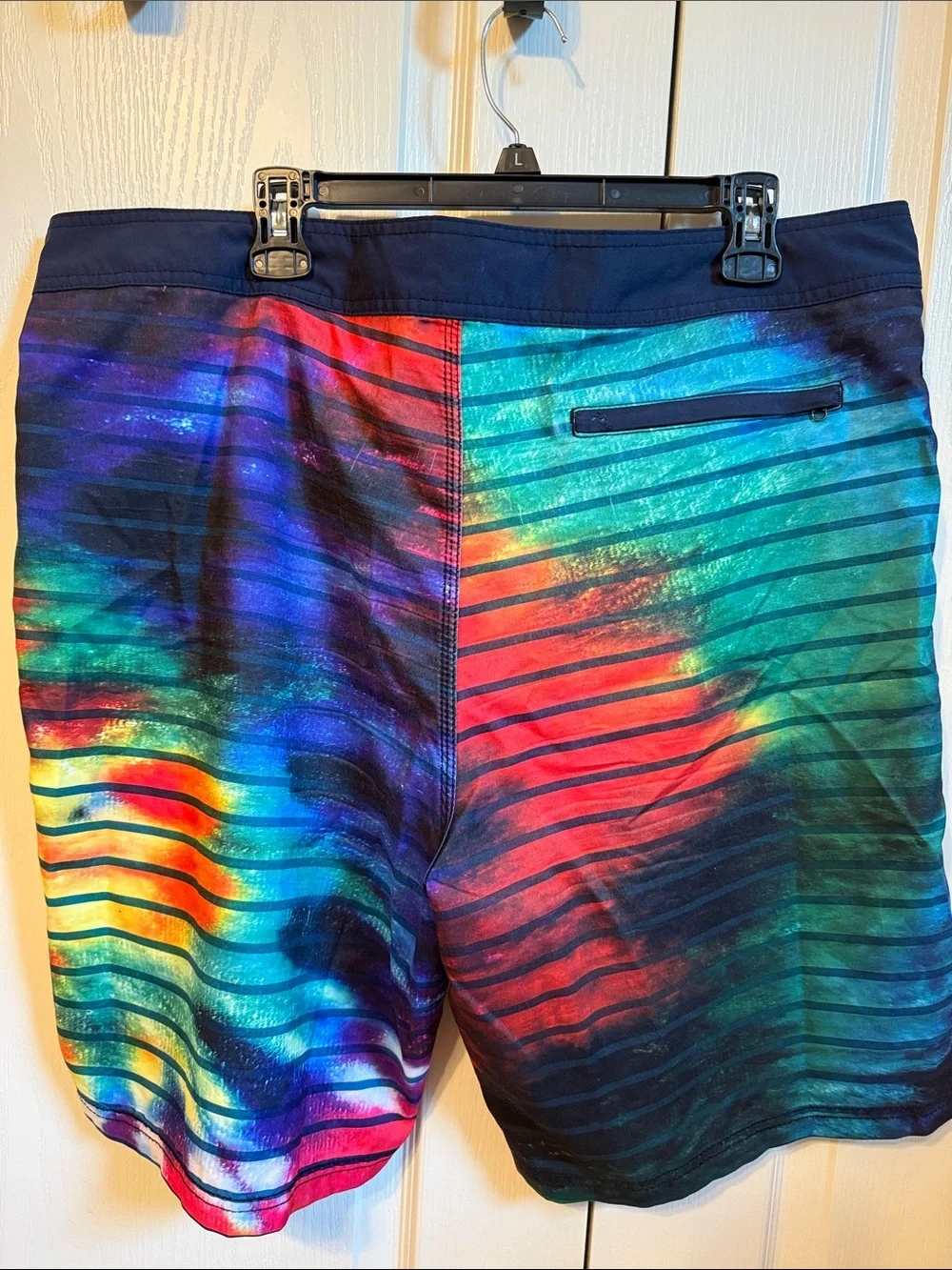 Hurley Men’s Multicolor Rainbow Stripe Swim Board Shorts - Navy Waist